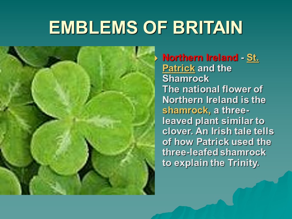 EMBLEMS OF BRITAIN Northern Ireland - St. Patrick and the Shamrock The national flower